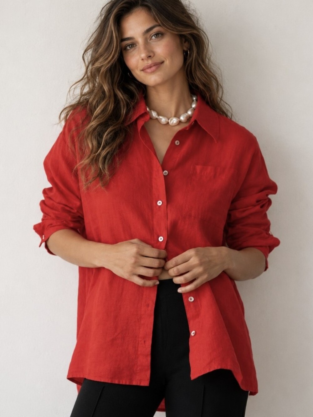 J. Jill Love Linen Red 100% Linen Button Up Shirt Long Sleeves Women’s Sz 3X